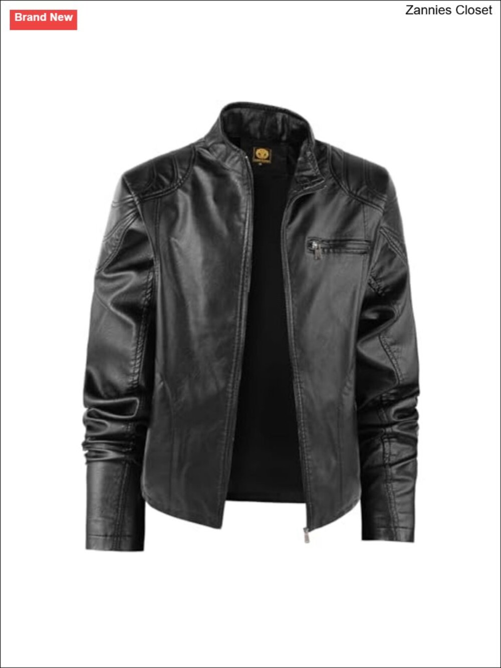 Men's PU Faux Leather Jacket Stand Collar Motorcycle Biker Zip Moto